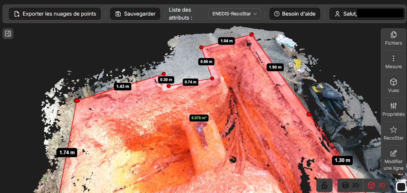 Vue MyReso3D utilisée pour mesurer et préparer une cubature