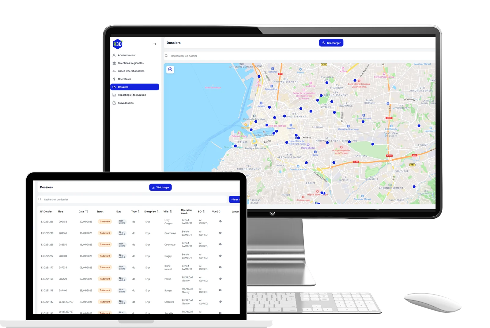 Dashboard Reso3D pour le suivi des dossiers, des cartes de chantiers et des acquisitions terrain