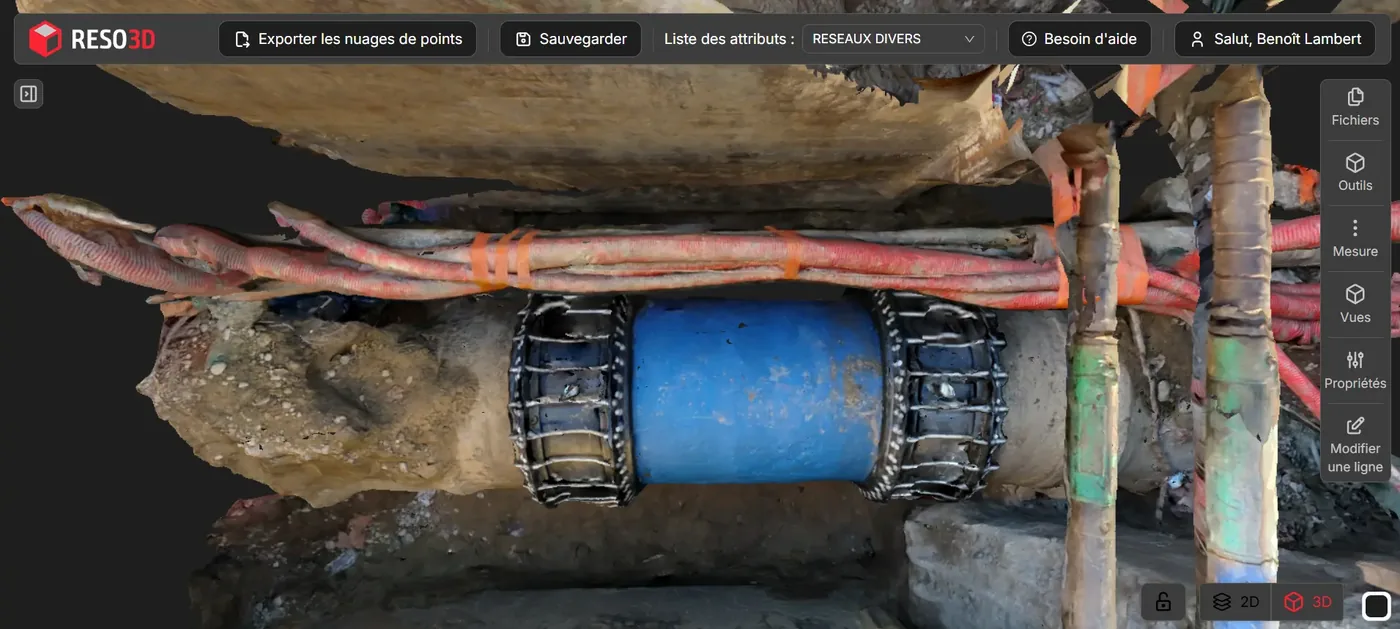 Interface MyReso3D affichant un nuage de points de chantier