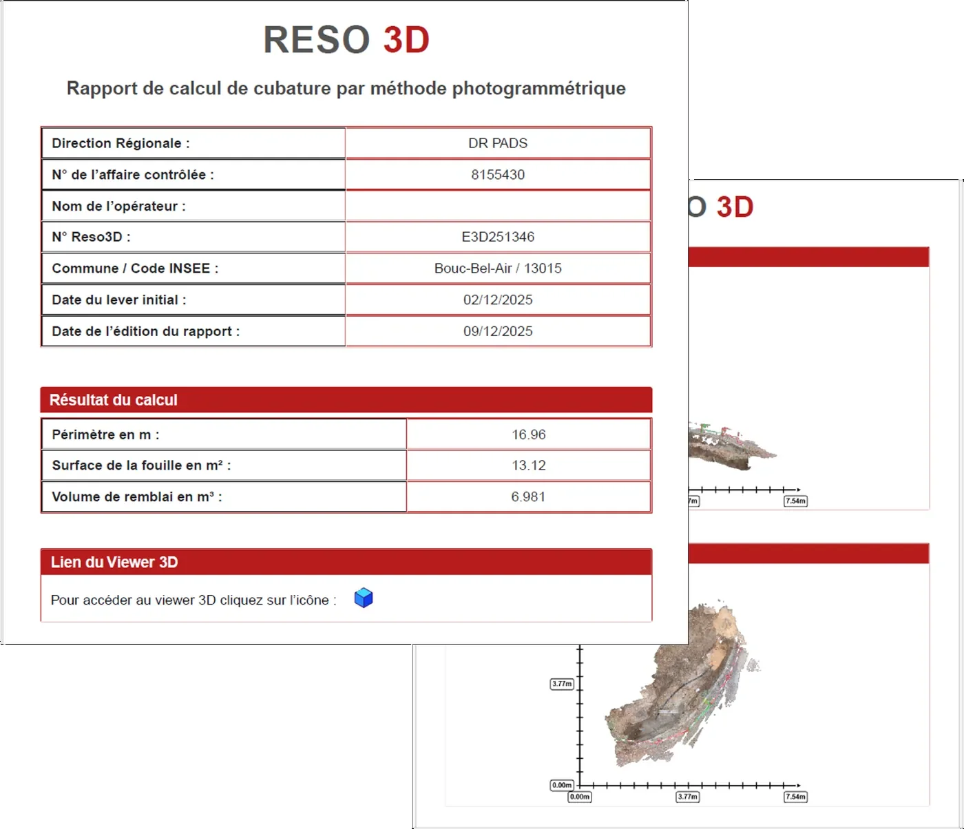 Calcul et contrôle de cubature dans MyReso3D